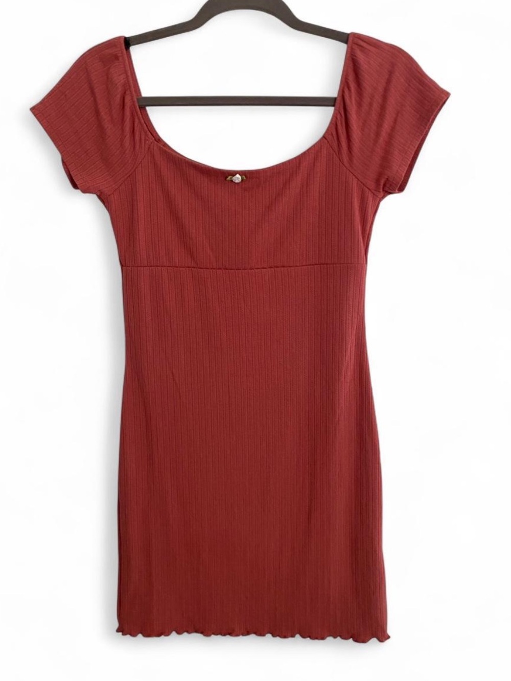 NWT FOREVER 21 CORAL SHORT SLEEVE RIBBED BODYCON MINI DRESS SIZE MEDIUM